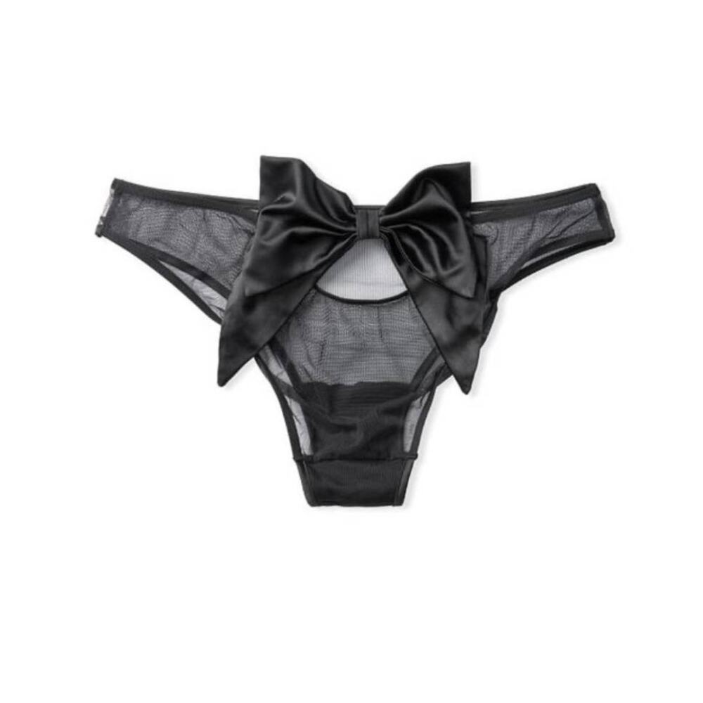 Victoria's Secret Black Mesh and Ribbon Bow Cheekini - M